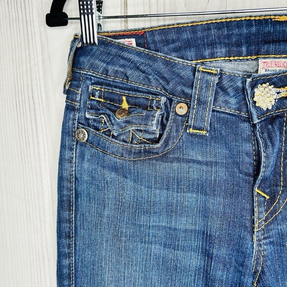 True Religion Becky Bootcut Jeans Size 28x33 Flap Pocket Rhinestone Buttons - Picture 5 of 12